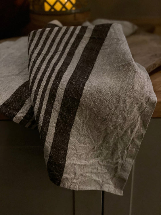 Kökshandduk linne 'Mocha Brown Stripe'
